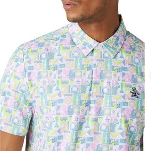 Original Penguin Pete's Game Grid Print  Wilea Golf Club Polo Shirt Large New